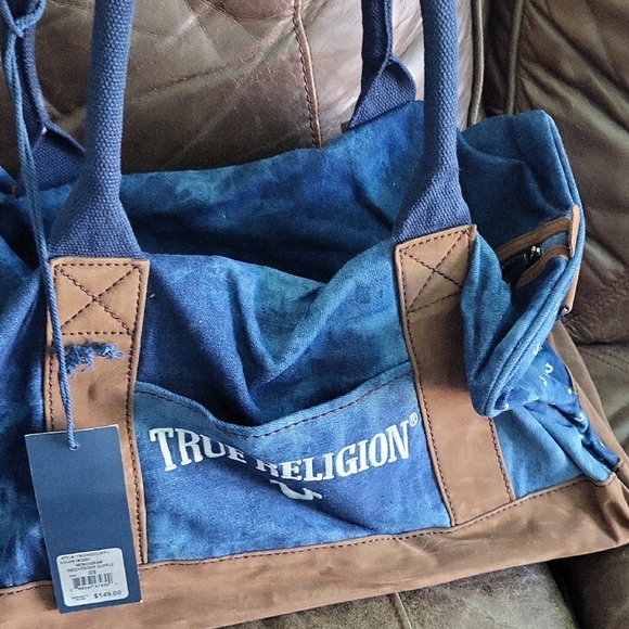 True Religion Blue and Brown Duffel Bag - Picture 1 of 1